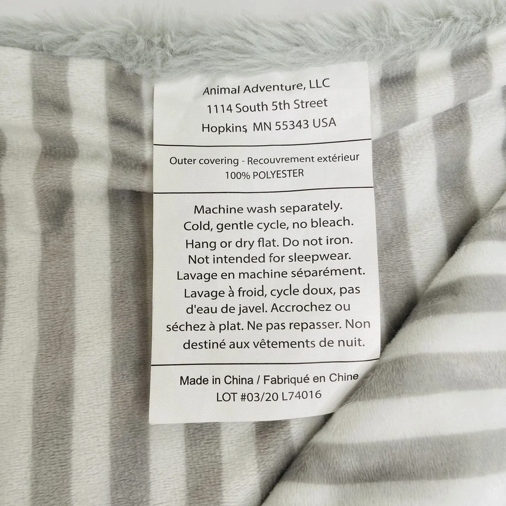 Animal Adventure Gray White Stripe Baby Blanket Plush Striped Fluffy Lovey